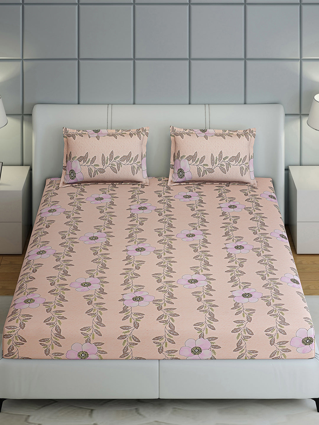 144 TC Cotton Double Bed 1 Bedsheet with 2 Pillow Covers (Fashnik)