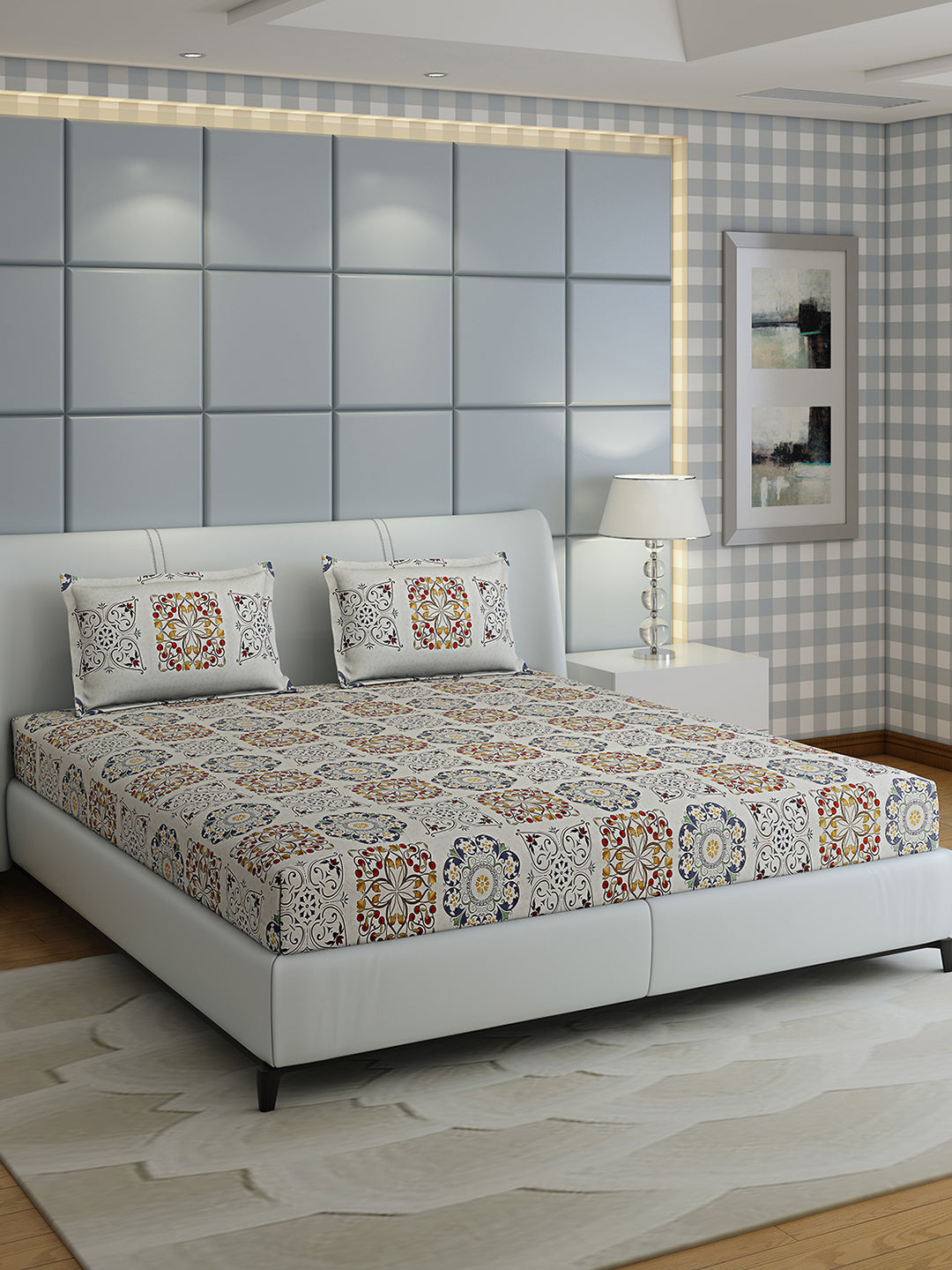 300 TC Cotton Double Bed 1 Bedsheet with 2 Pillow Covers (Morocan)