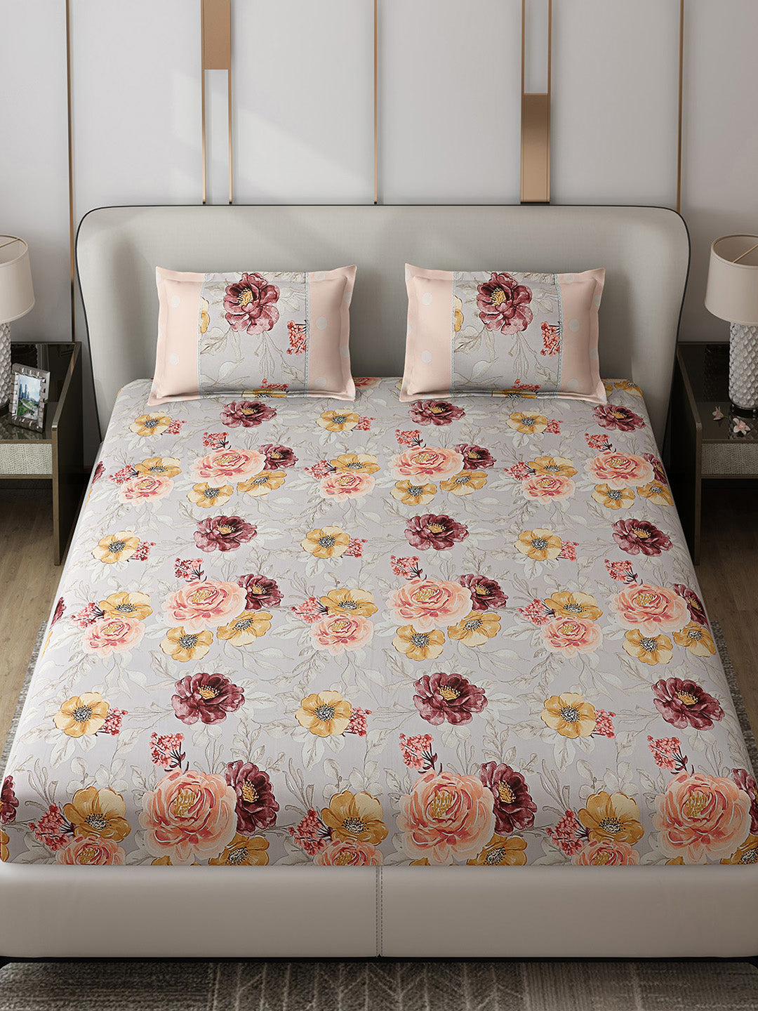 130 GSM Polyester Double Bed 1 Bedsheet with 2 Pillow Covers (Vibrant)