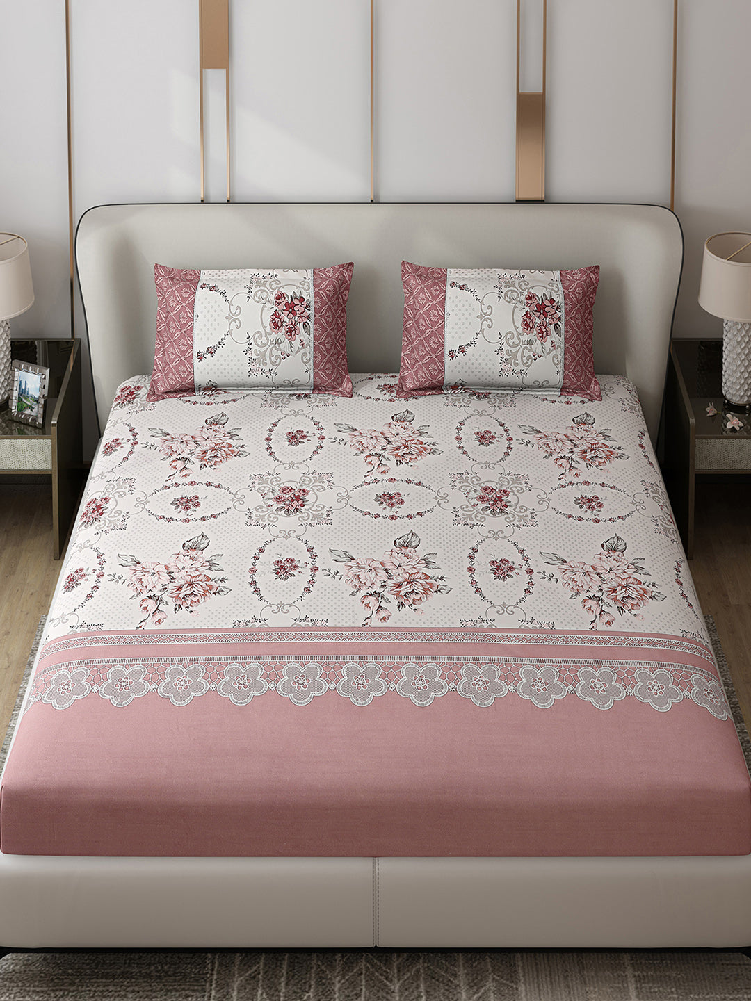 130 GSM Polyester Double Bed 1 Bedsheet with 2 Pillow Covers (Vibrant)