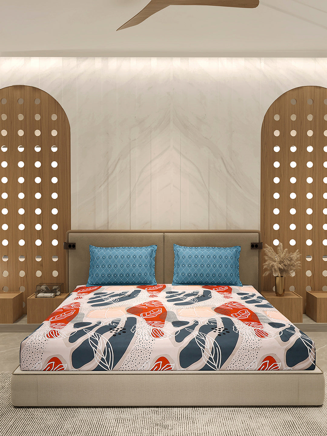 110 GSM Polyester Double Bed 1 Bedsheet with 2 Pillow Cover (Aromatica)