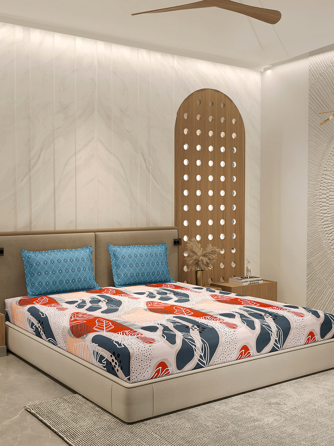 110 GSM Polyester Double Bed 1 Bedsheet with 2 Pillow Cover (Aromatica)