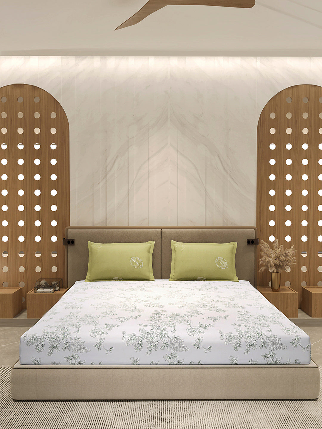 110 GSM Polyester Double Bed 1 Bedsheet with 2 Pillow Cover (Aromatica)