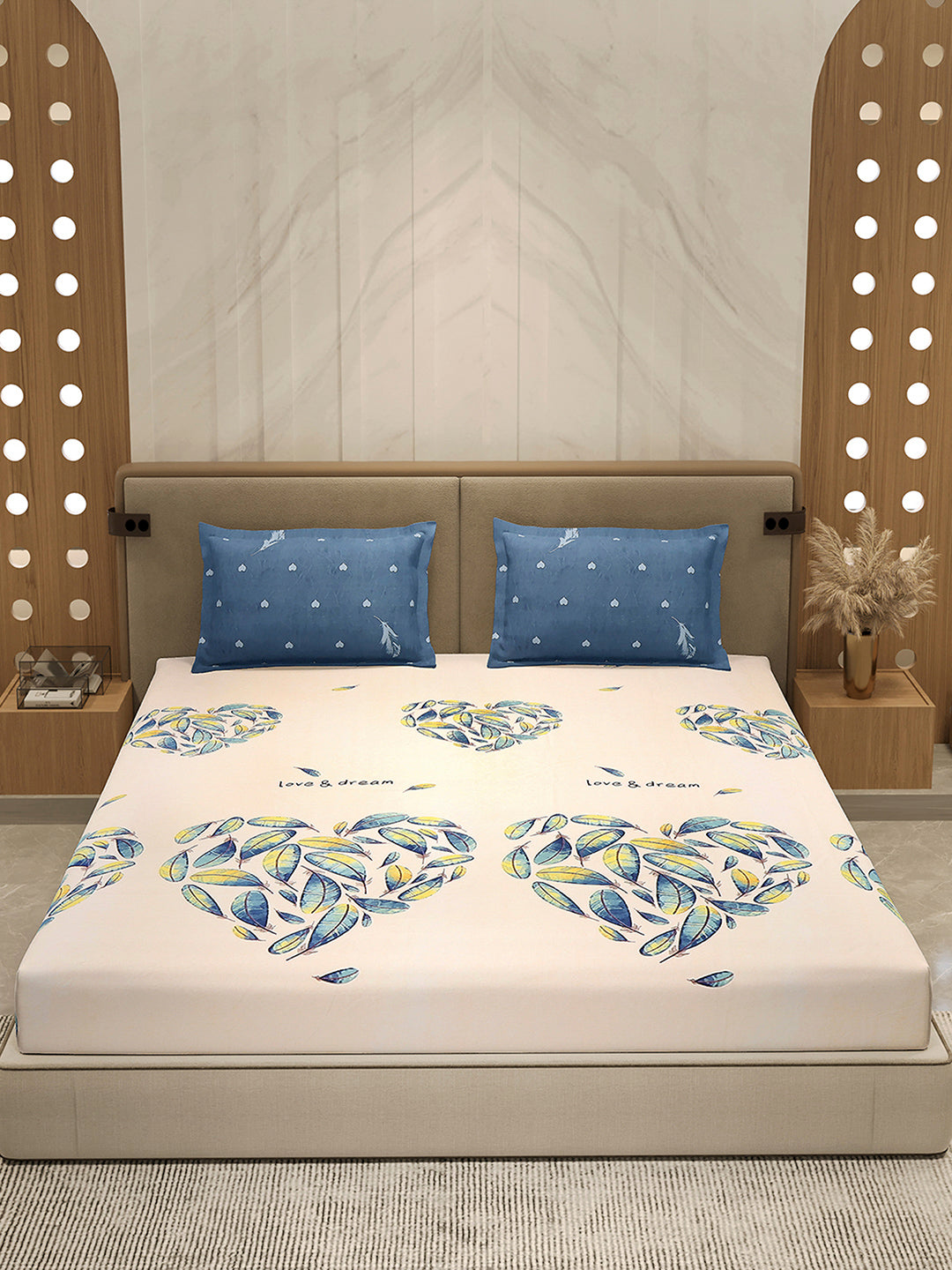 110 GSM Polyester Double Bed 1 Bedsheet with 2 Pillow Cover (Aromatica)