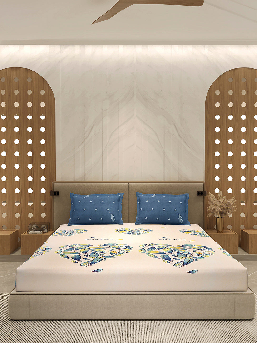 110 GSM Polyester Double Bed 1 Bedsheet with 2 Pillow Cover (Aromatica)