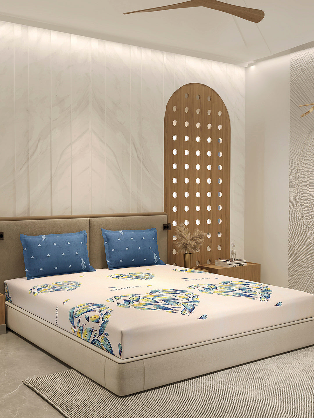 110 GSM Polyester Double Bed 1 Bedsheet with 2 Pillow Cover (Aromatica)