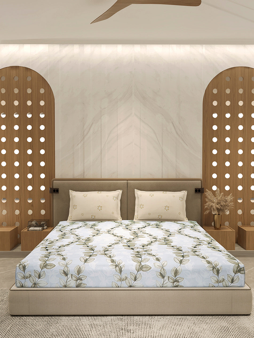 110 GSM Polyester Double Bed 1 Bedsheet with 2 Pillow Cover (Aromatica)