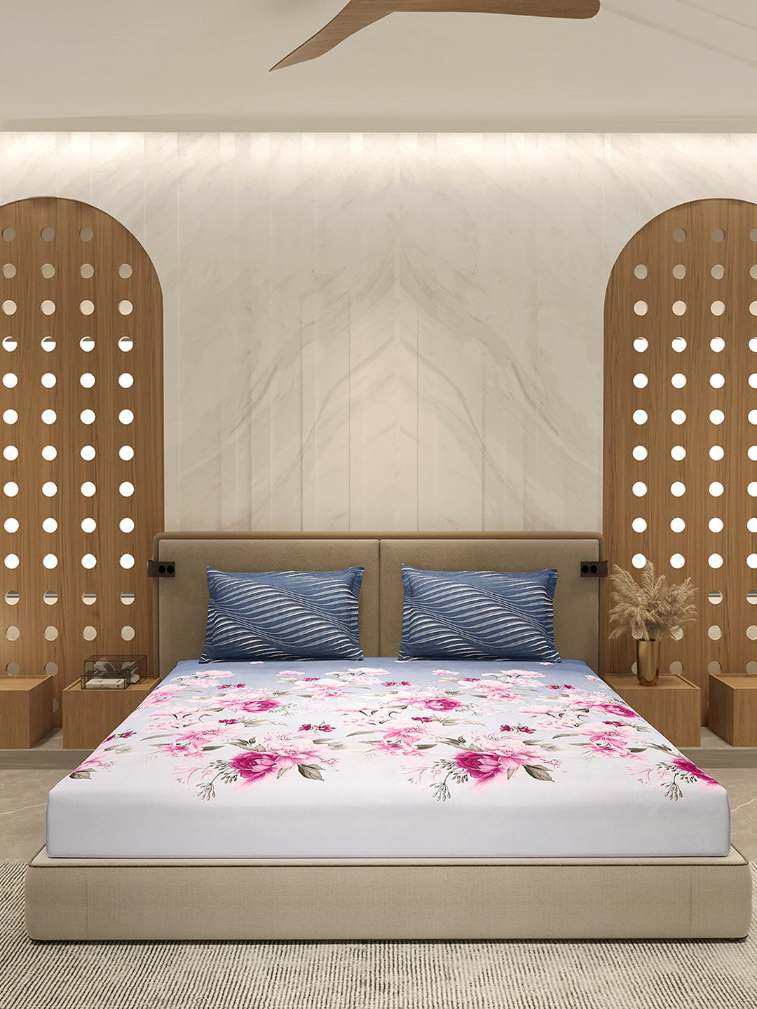 110 GSM Polyester Double Bed 1 Bedsheet with 2 Pillow Cover (Aromatica)