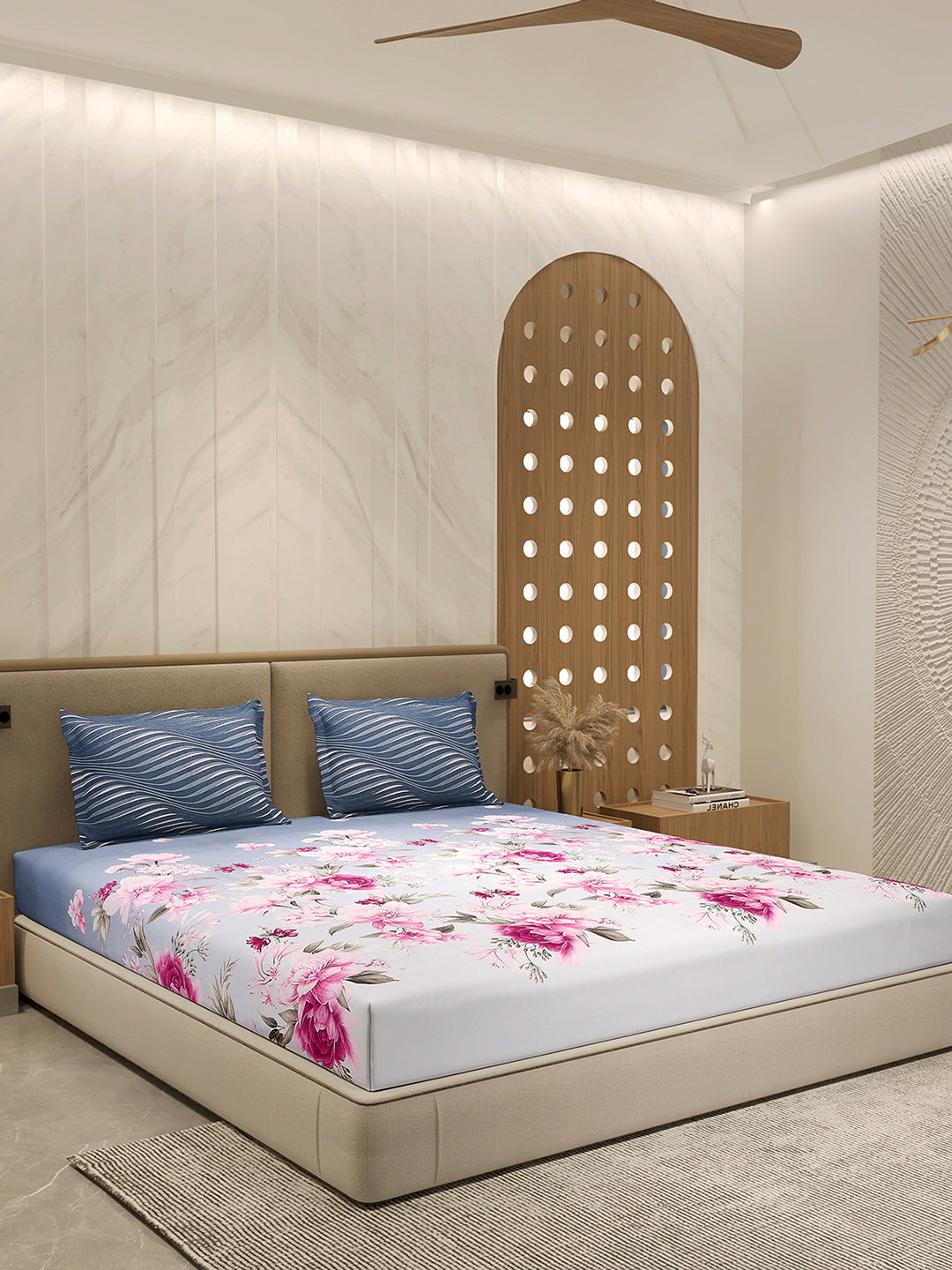 110 GSM Polyester Double Bed 1 Bedsheet with 2 Pillow Cover (Aromatica)