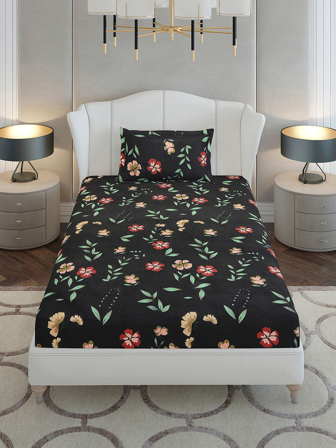 130 GSM Polyester Single Bedsheet with 1 Pillow Cover (Decoy)