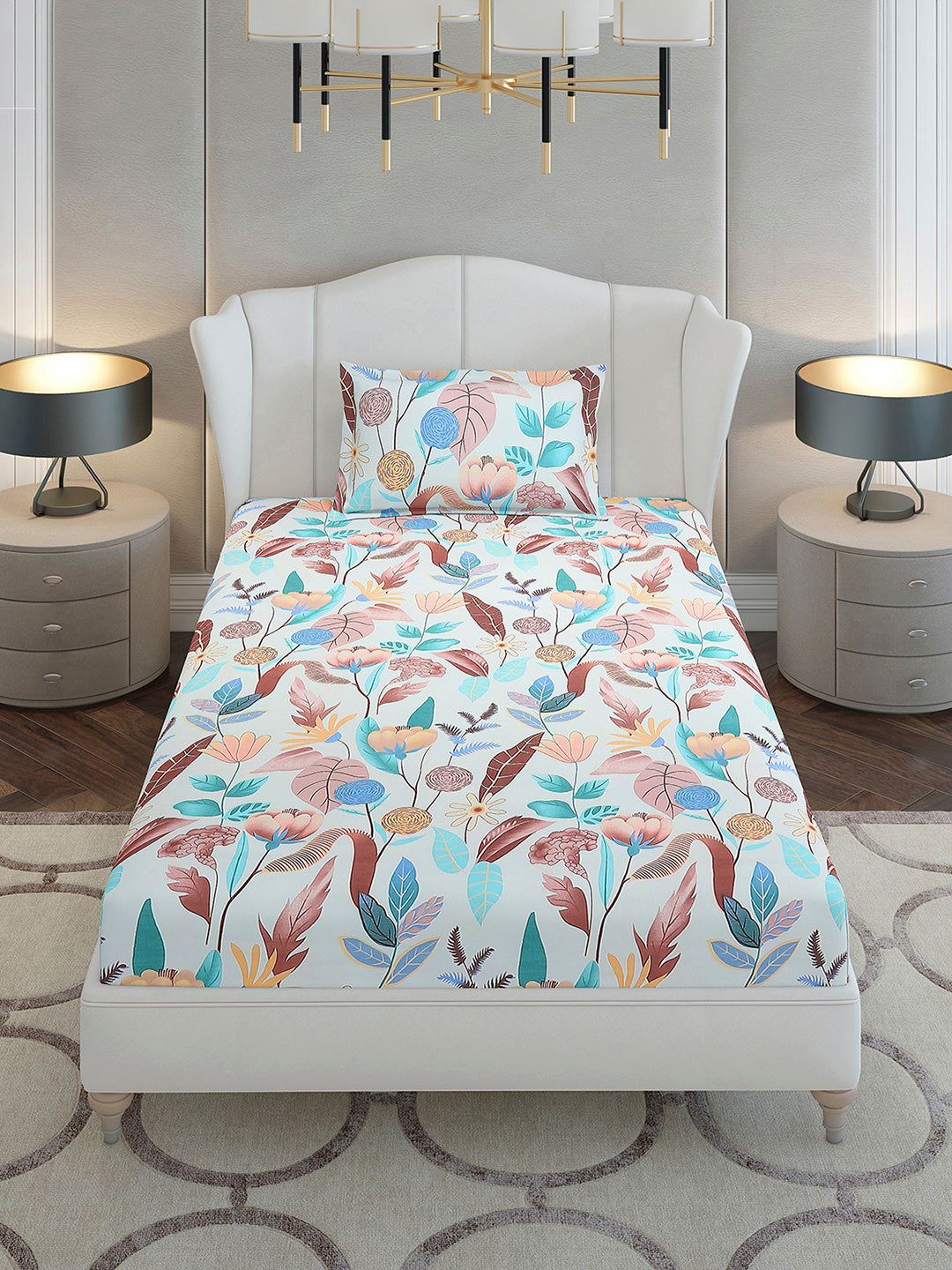 130 GSM Polyester Single Bedsheet with 1 Pillow Cover (Decoy)