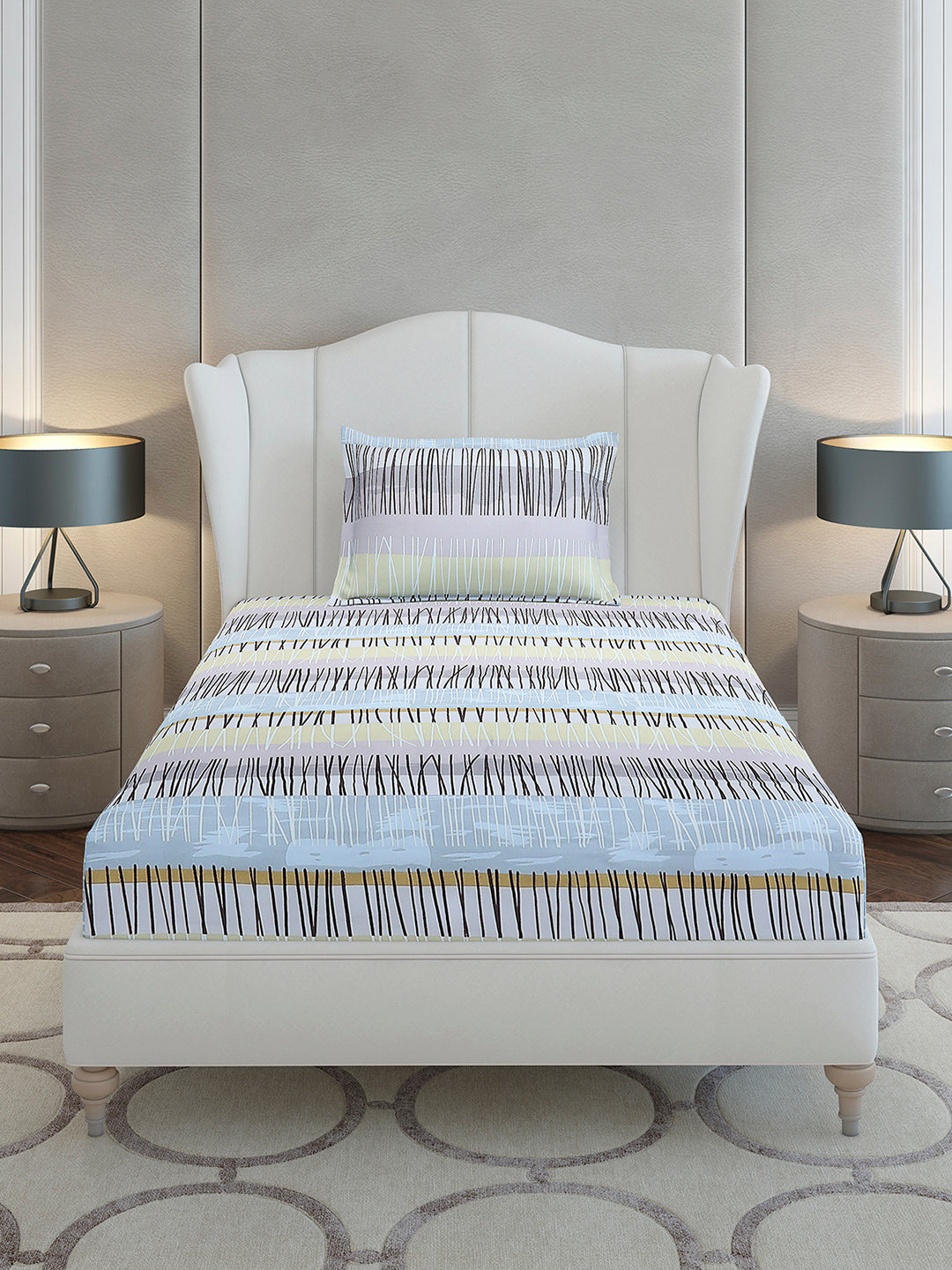 130 GSM Polyester Single Bedsheet with 1 Pillow Cover (Decoy)