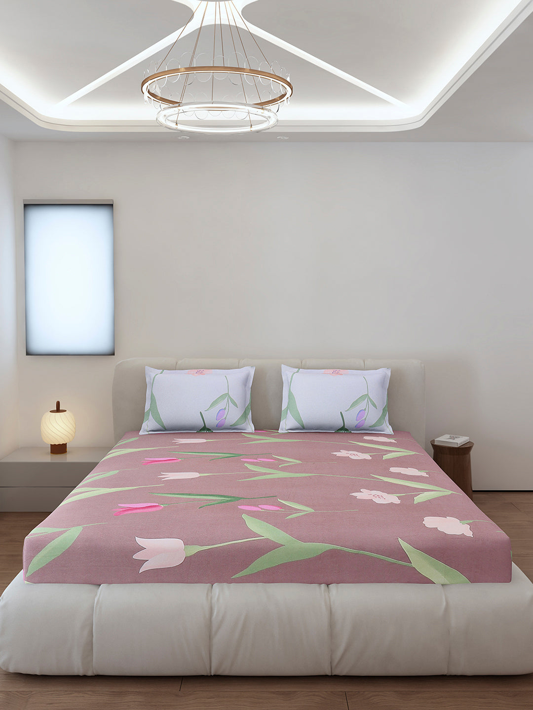 130 GSM Polyester King Size 1 Bedsheet with 2 Pillow Covers (Edmond)