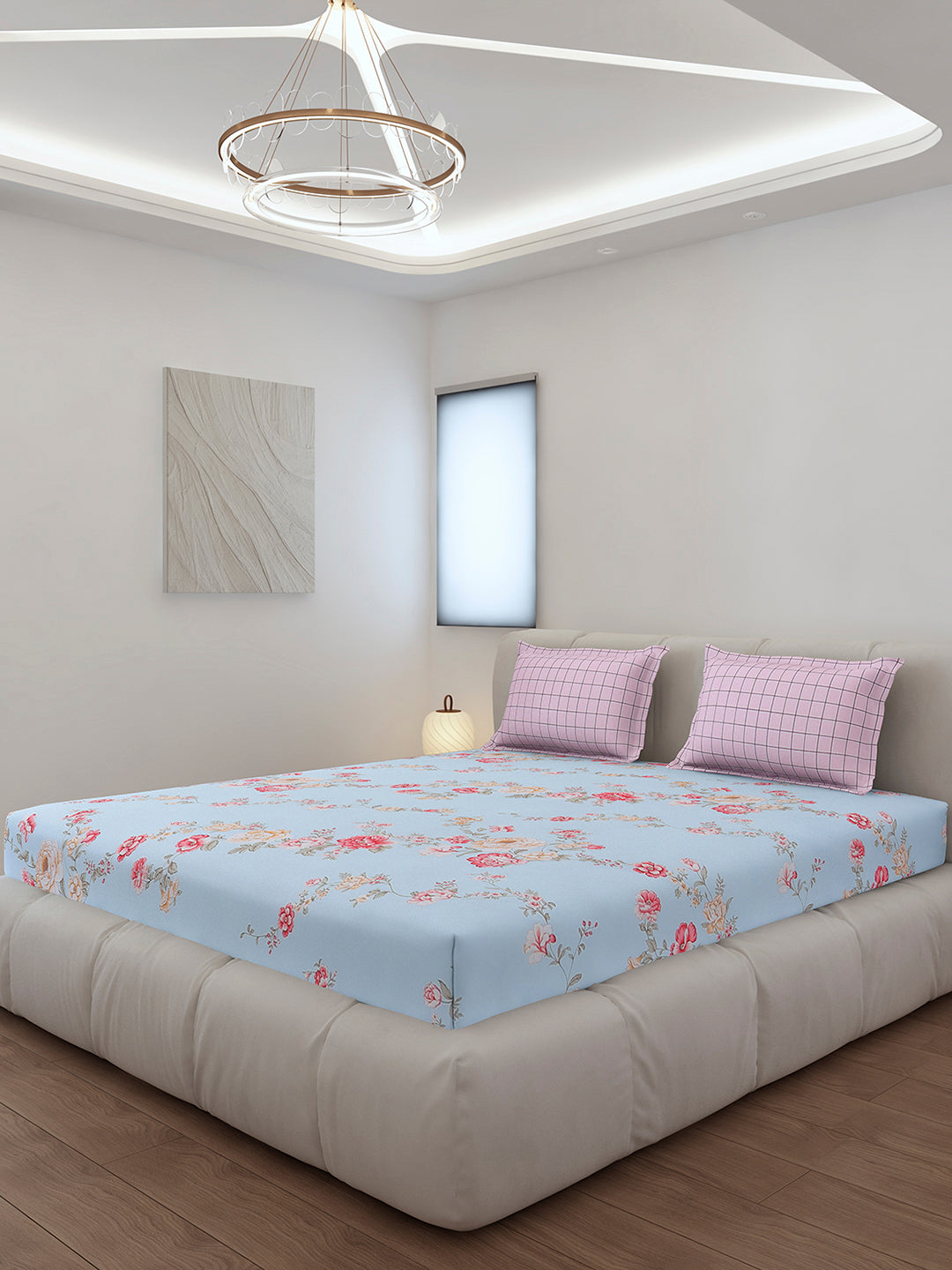 130 GSM Polyester King Size 1 Bedsheet with 2 Pillow Covers (Edmond)