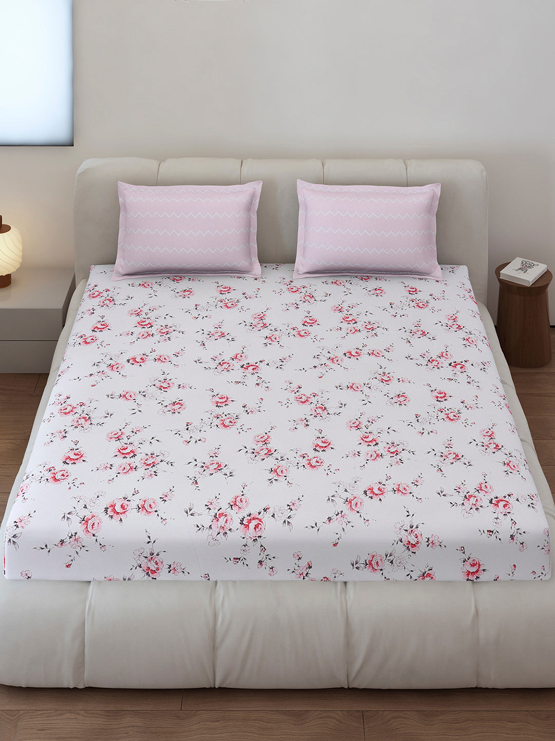 130 GSM Polyester King Size 1 Bedsheet with 2 Pillow Covers (Edmond)