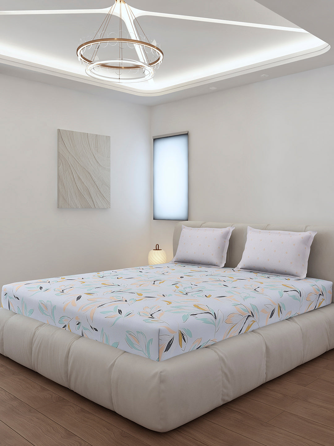 130 GSM Polyester King Size 1 Bedsheet with 2 Pillow Covers (Edmond)