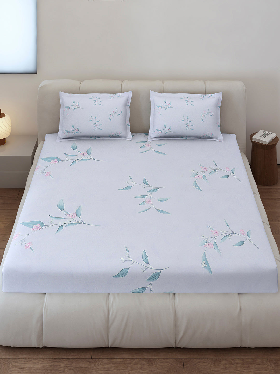 130 GSM Polyester King Size 1 Bedsheet with 2 Pillow Covers (Edmond)