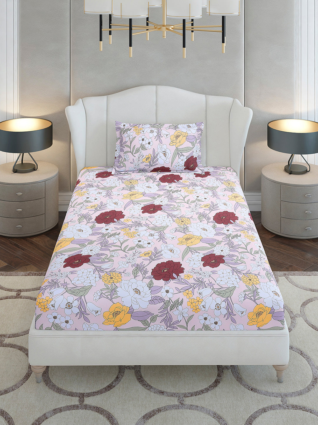 104 TC Cotton Single Bedsheet with 1 Pillow Cover (Elegance)