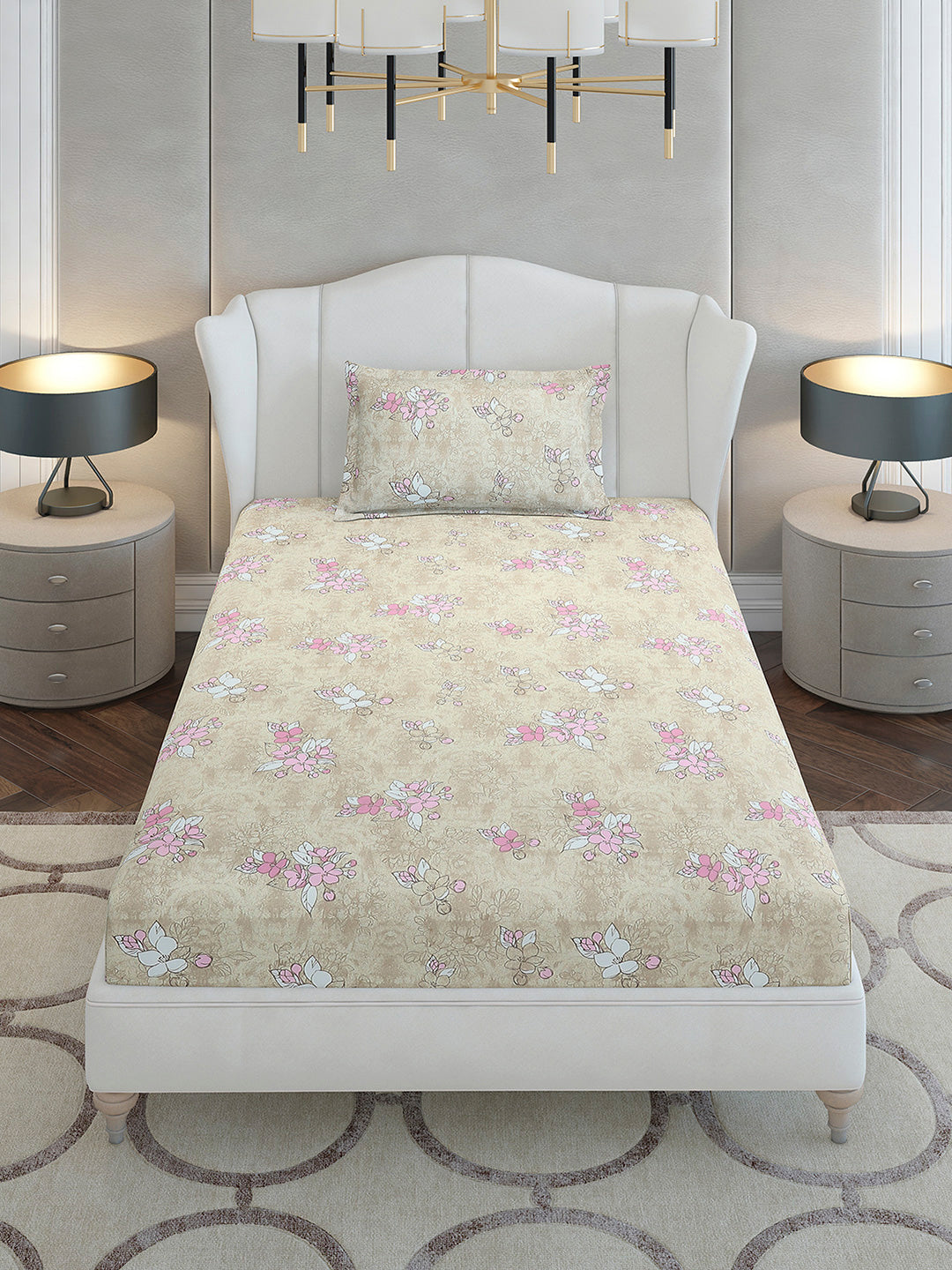 104 TC Cotton Single Bedsheet with 1 Pillow Cover (Elegance)