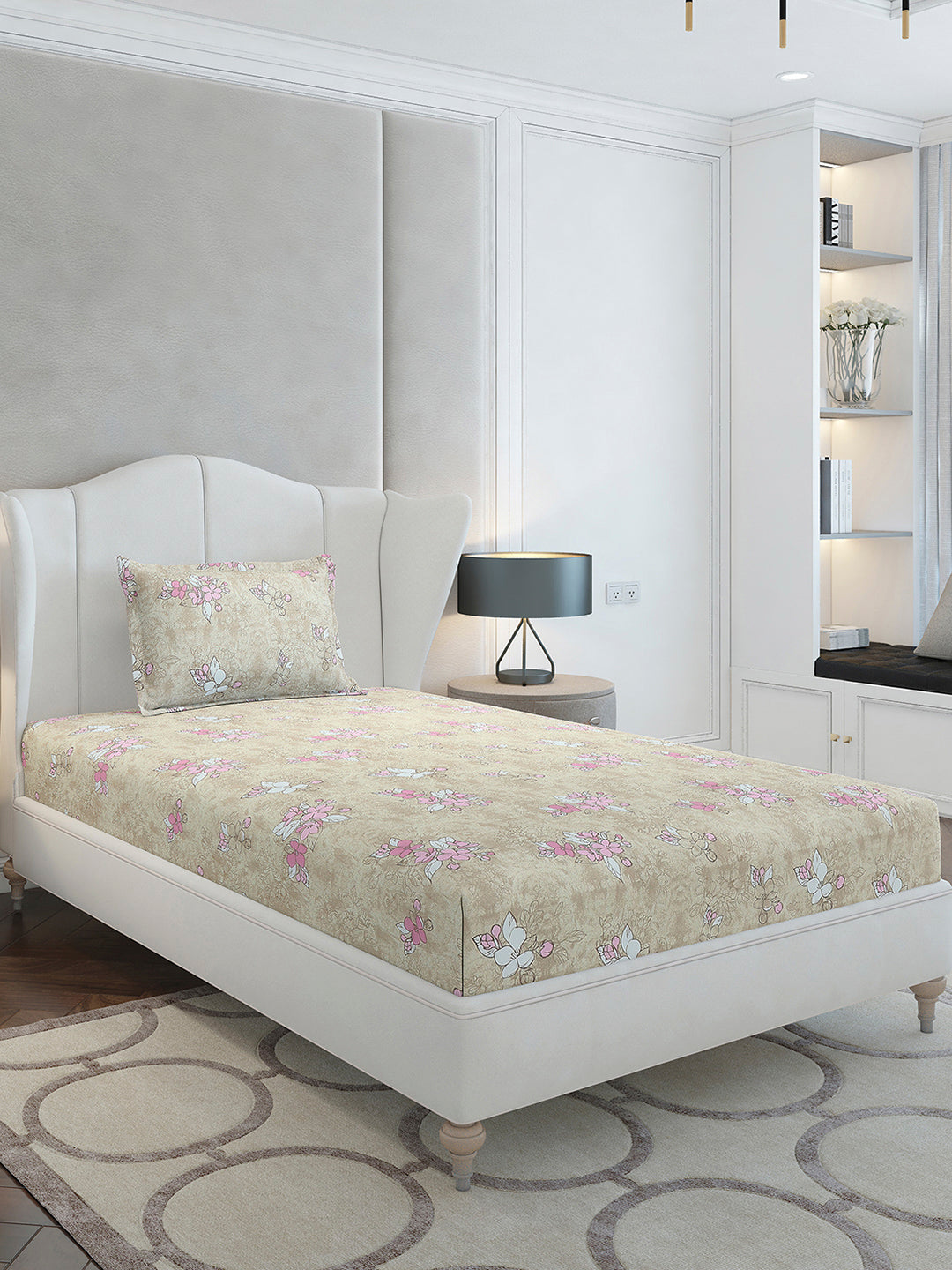 104 TC Cotton Single Bedsheet with 1 Pillow Cover (Elegance)