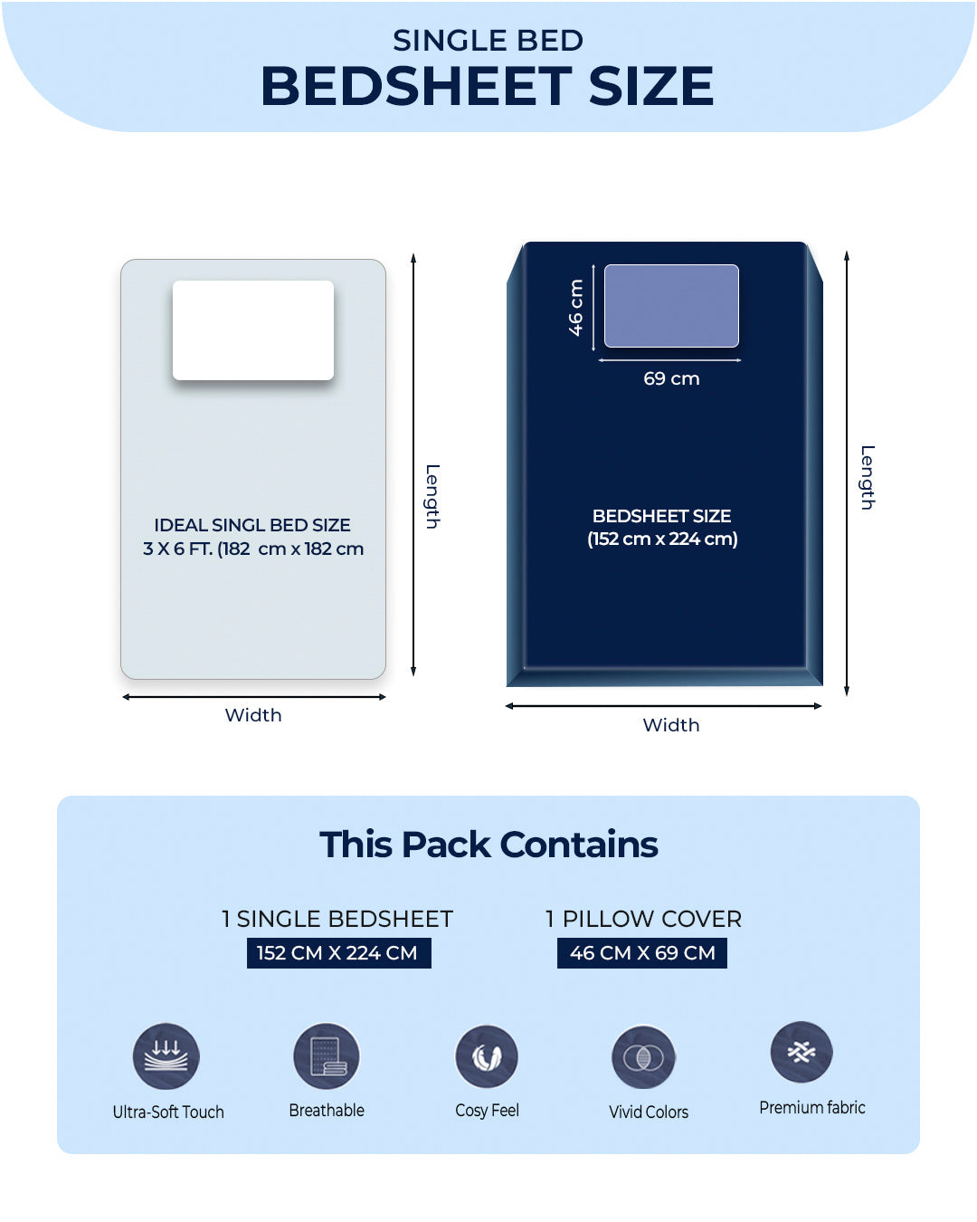 104 TC Cotton Single Bedsheet with 1 Pillow Cover (Elegance)