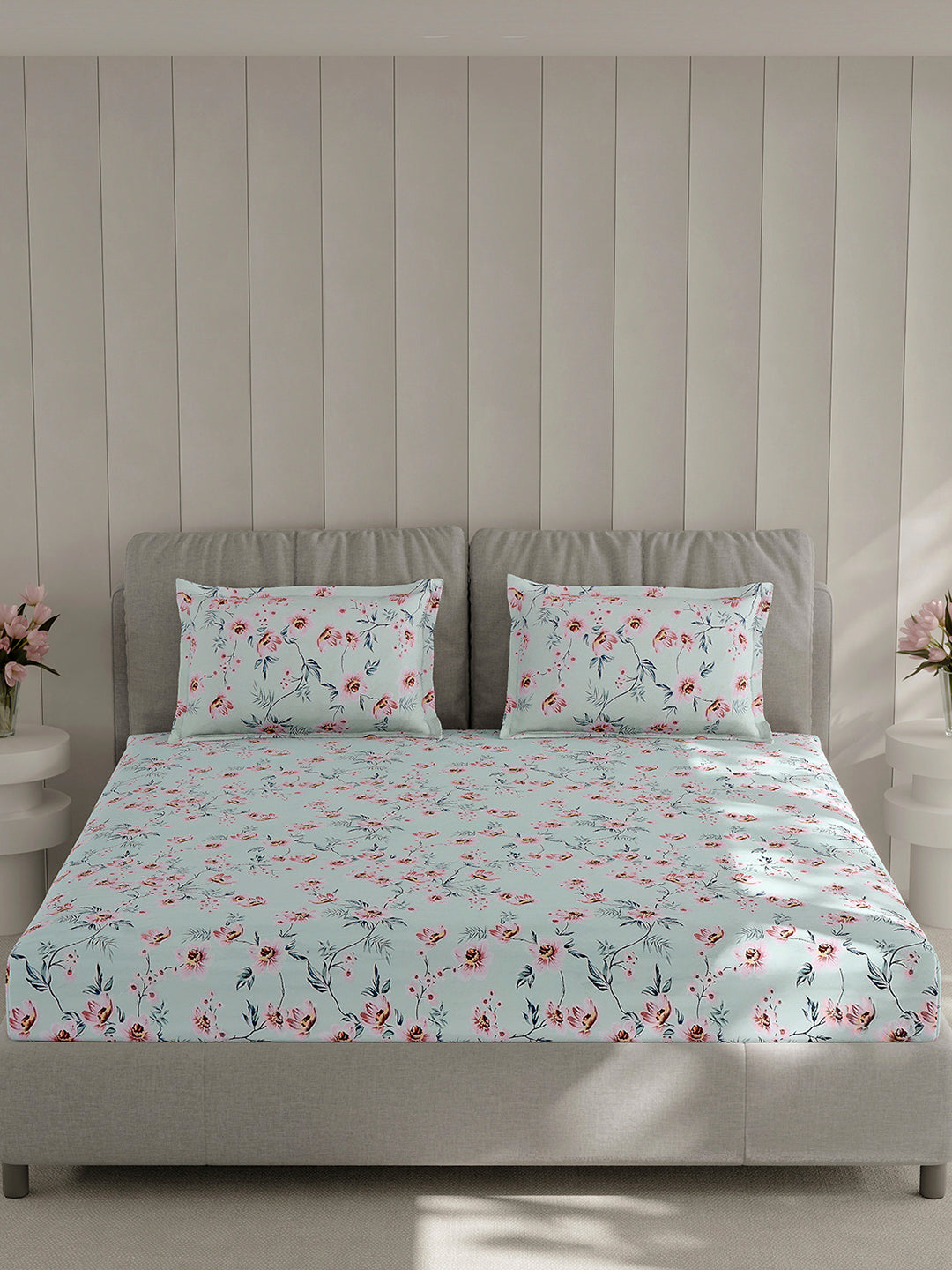 130 GSM Polyester Double Bed 1 Bedsheet with 2 Pillow Covers (Fashnik)