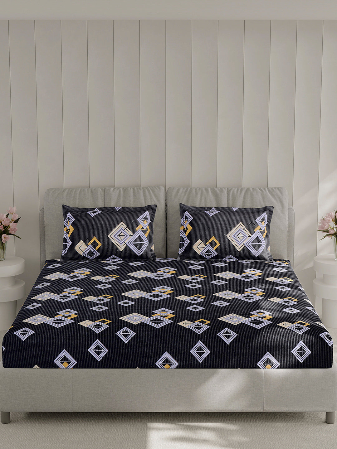 130 GSM Polyester Double Bed 1 Bedsheet with 2 Pillow Covers (Fashnik)