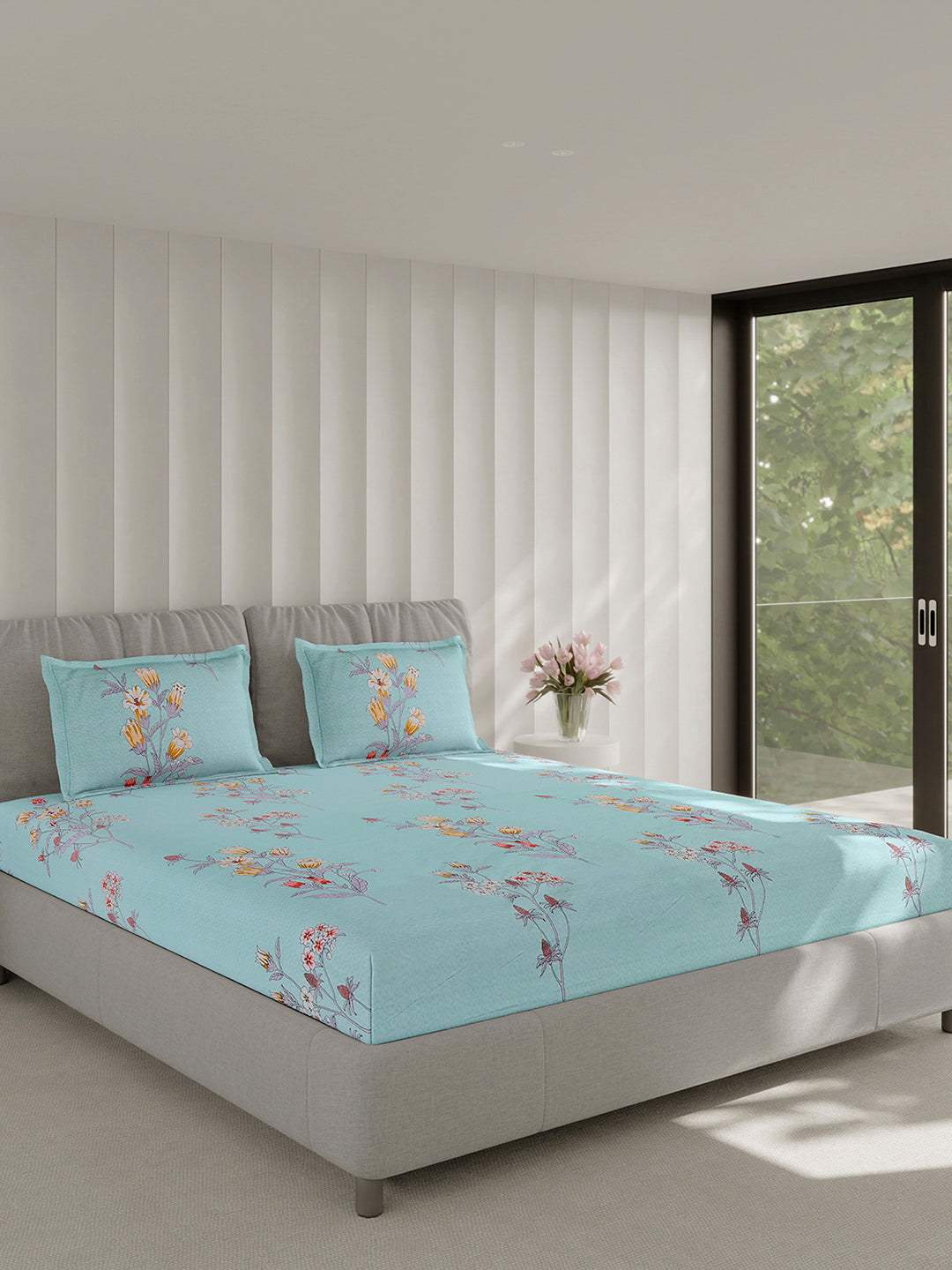 130 GSM Polyester Double Bed 1 Bedsheet with 2 Pillow Covers (Fashnik)