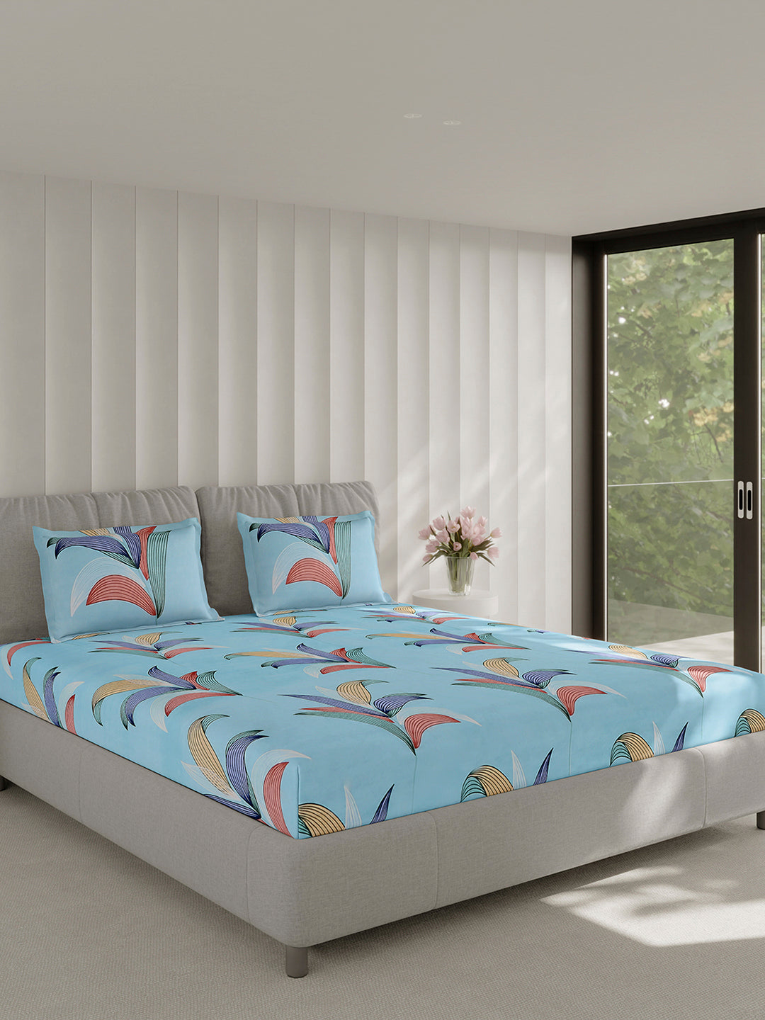 130 GSM Polyester Double Bed 1 Bedsheet with 2 Pillow Covers (Fashnik)