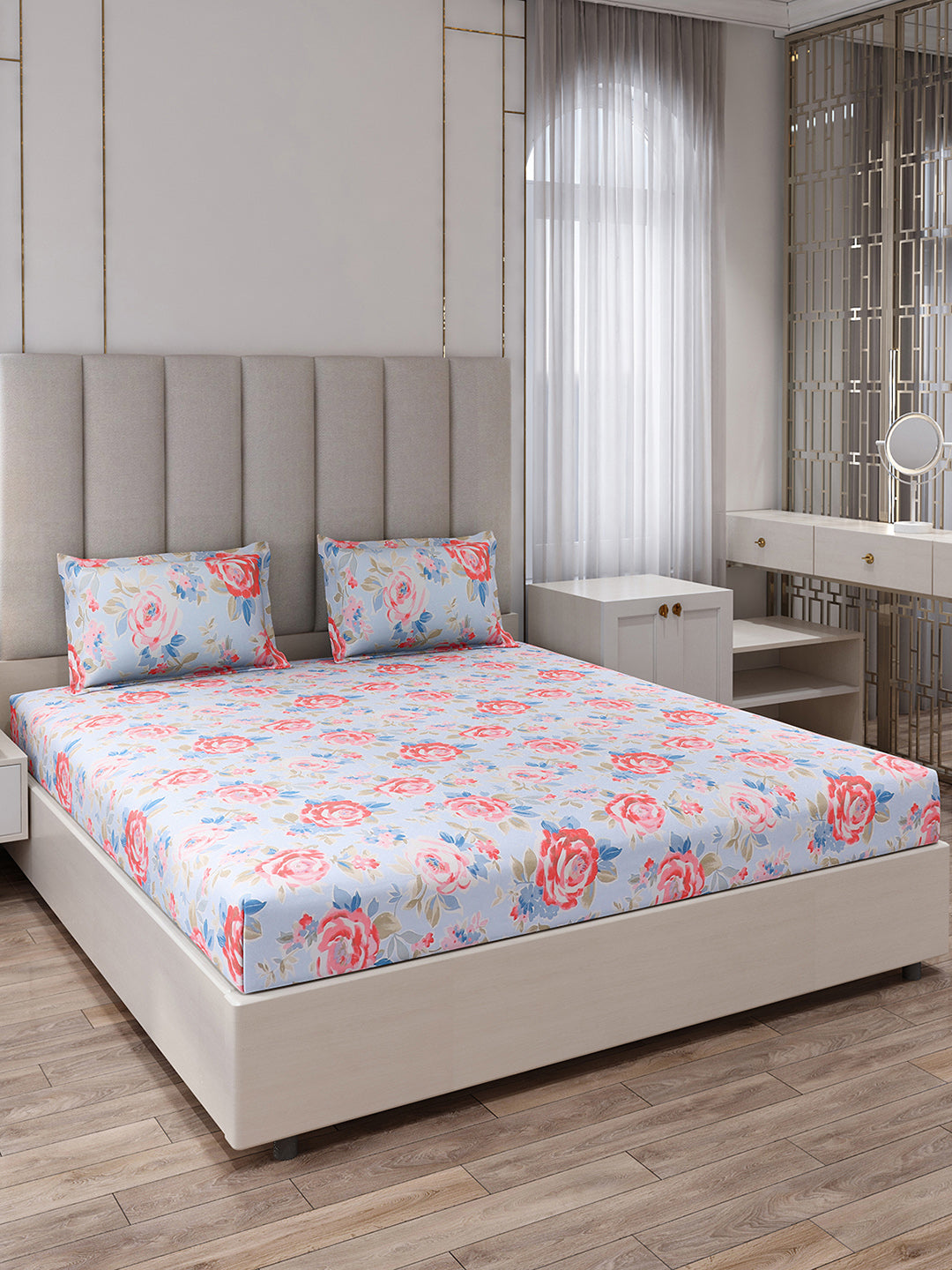 130 GSM Polyester King Size 1 Bedsheet with 2 Pillow Covers (Royal King)