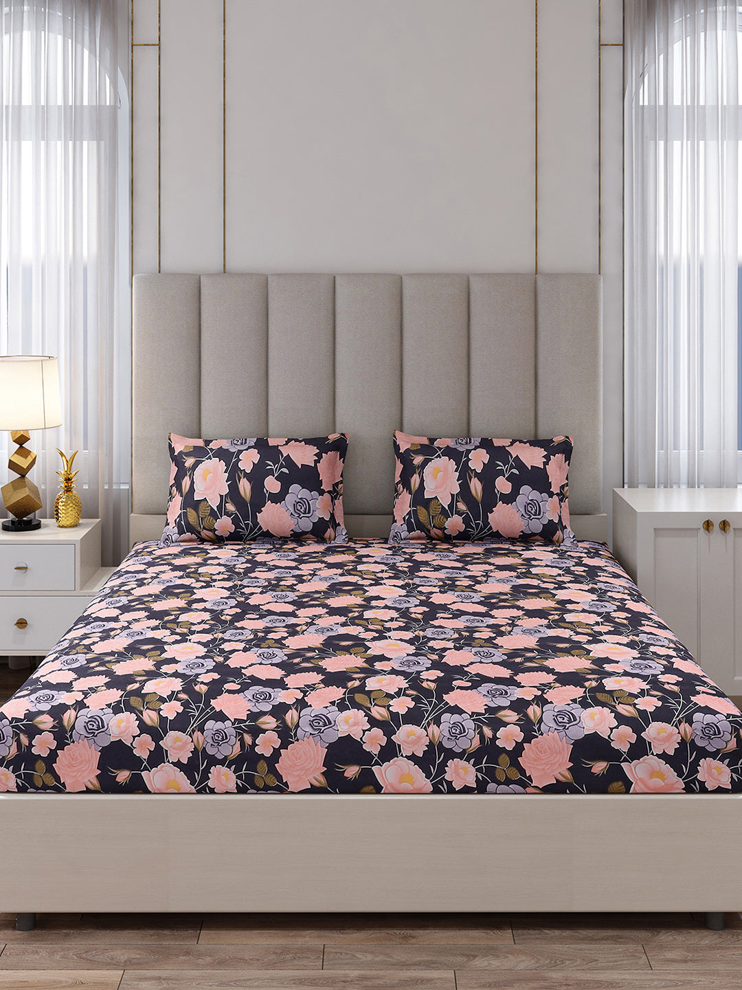 130 GSM Polyester King Size 1 Bedsheet with 2 Pillow Covers (Royal King)