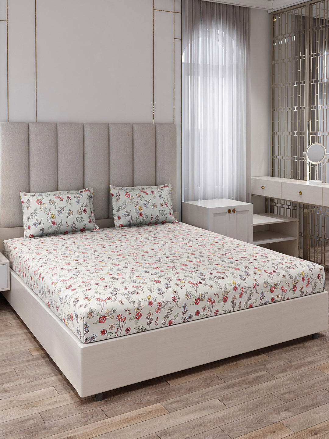 130 GSM Polyester King Size 1 Bedsheet with 2 Pillow Covers (Royal King)