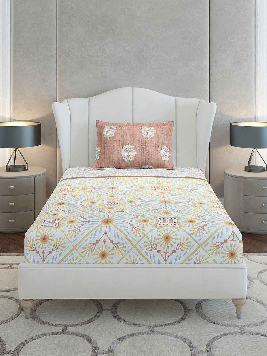 144 TC Cotton Single Bedsheet with 1 Pillow Cover (Solstice)