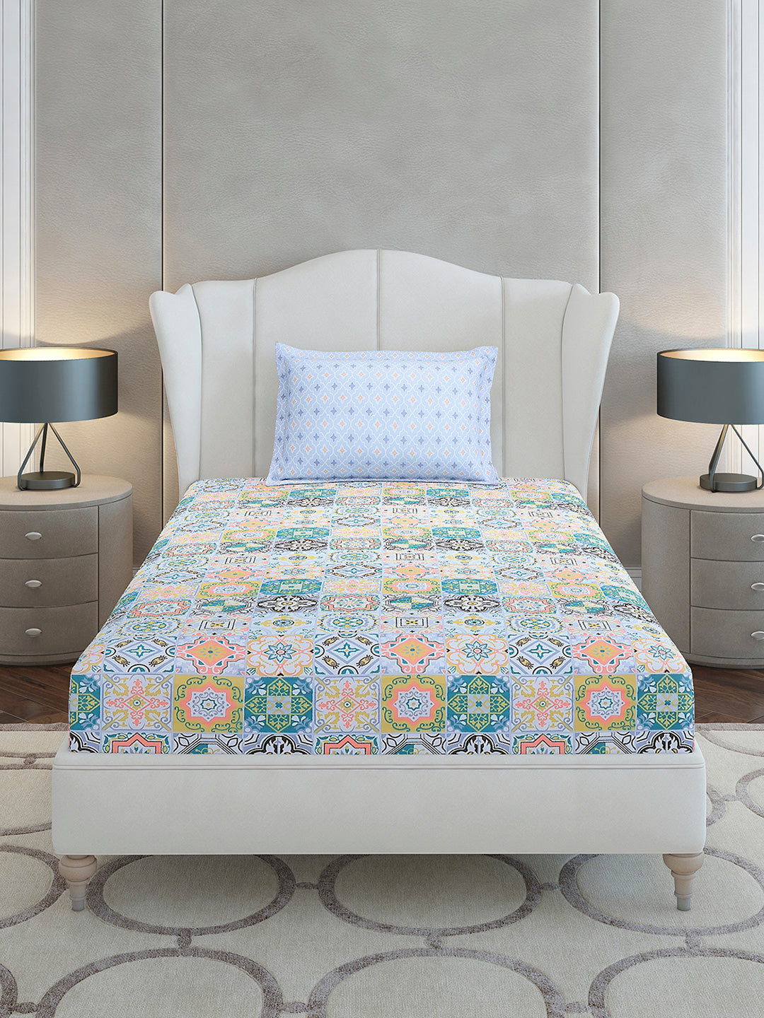 144 TC Cotton Single Bedsheet with 1 Pillow Cover (Solstice)