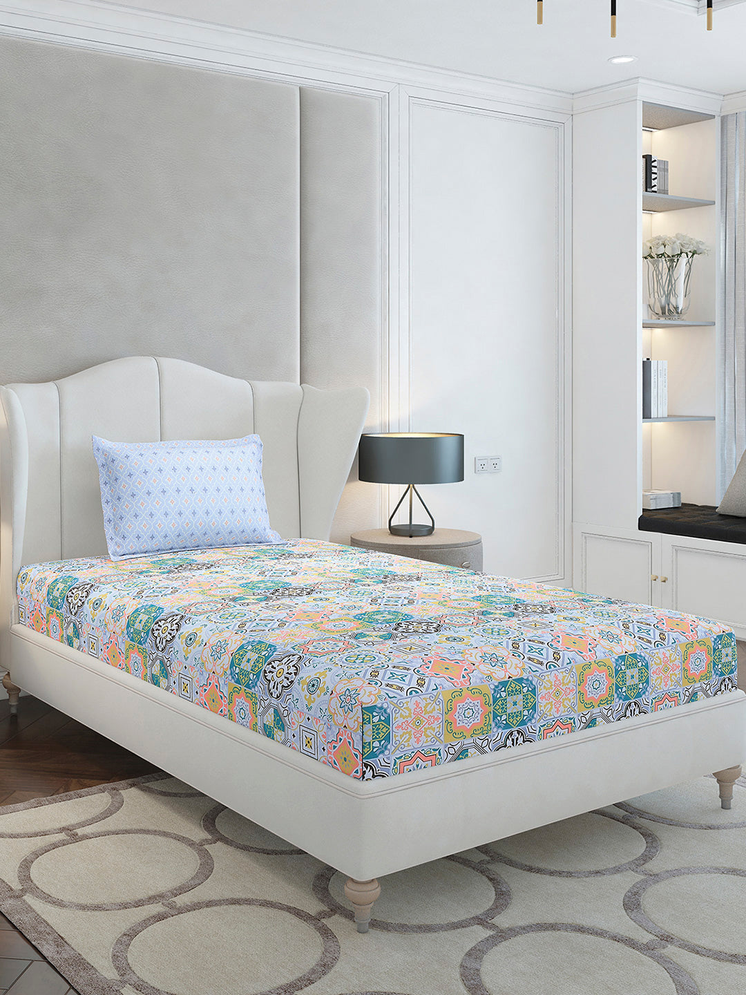 144 TC Cotton Single Bedsheet with 1 Pillow Cover (Solstice)