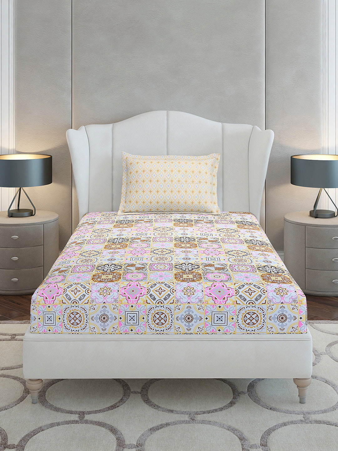 144 TC Cotton Single Bedsheet with 1 Pillow Cover (Solstice)