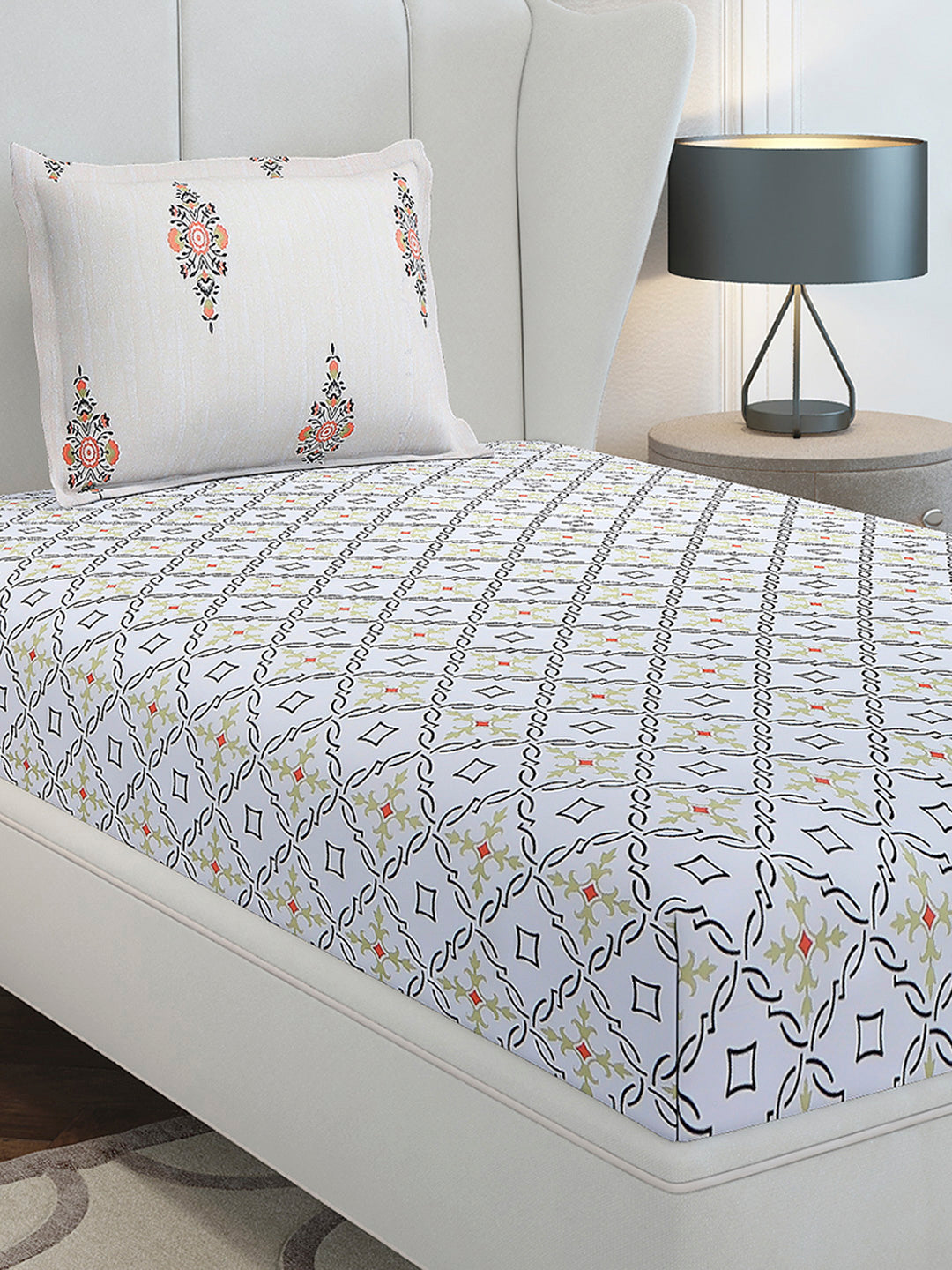 144 TC Cotton Single Bedsheet with 1 Pillow Cover (Solstice)