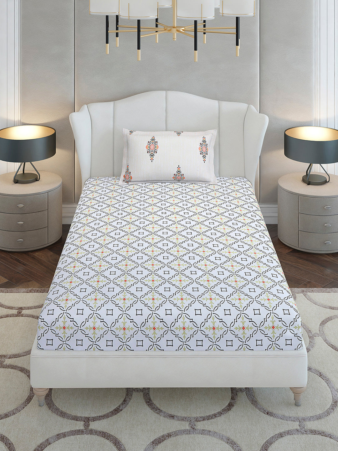 144 TC Cotton Single Bedsheet with 1 Pillow Cover (Solstice)