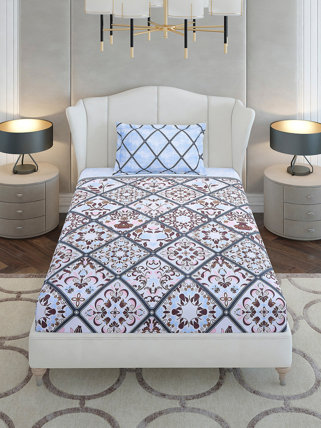 144 TC Cotton Single Bedsheet with 1 Pillow Cover (Solstice)