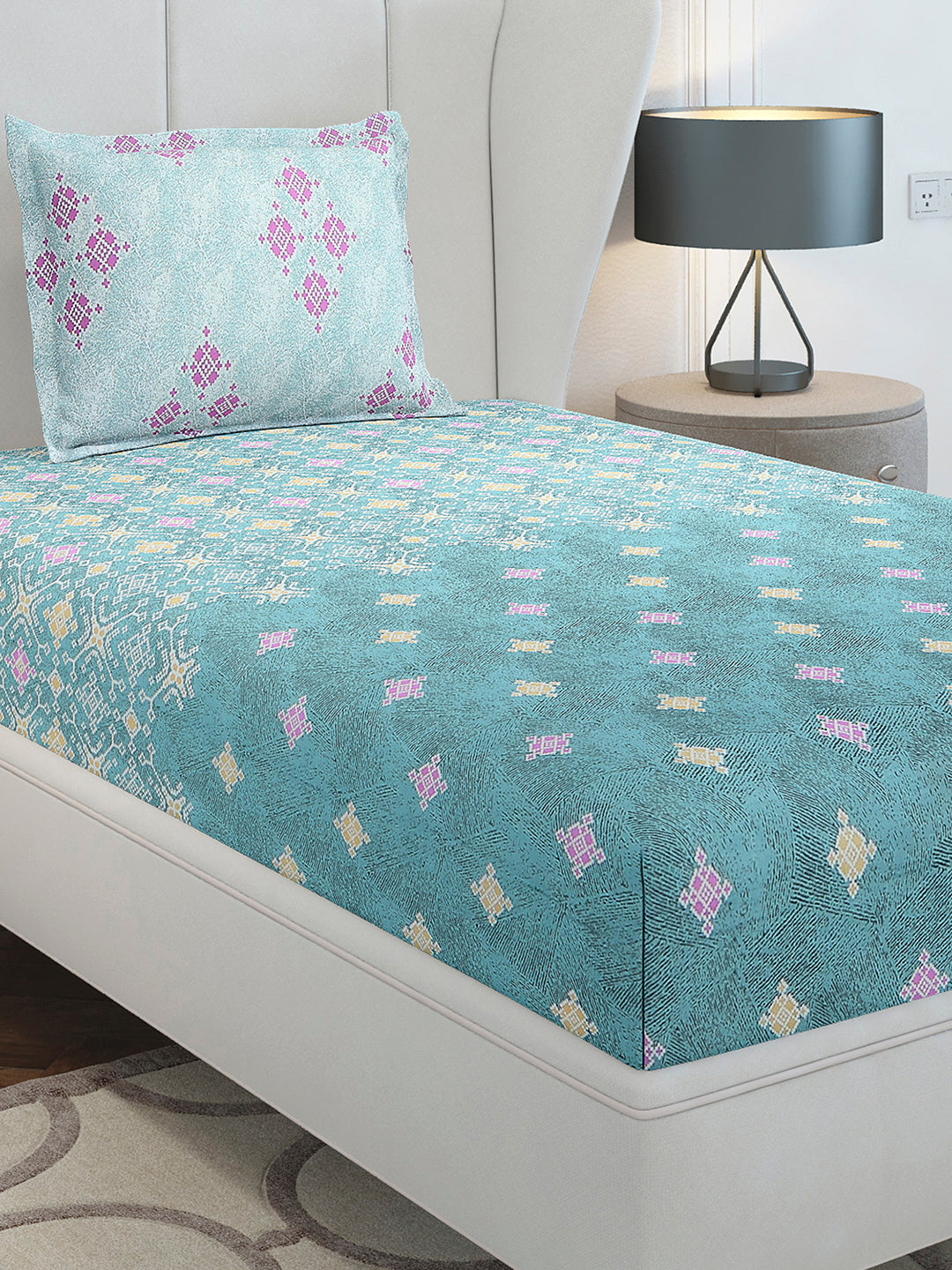 144 TC Cotton Single Bedsheet with 1 Pillow Cover (Solstice)