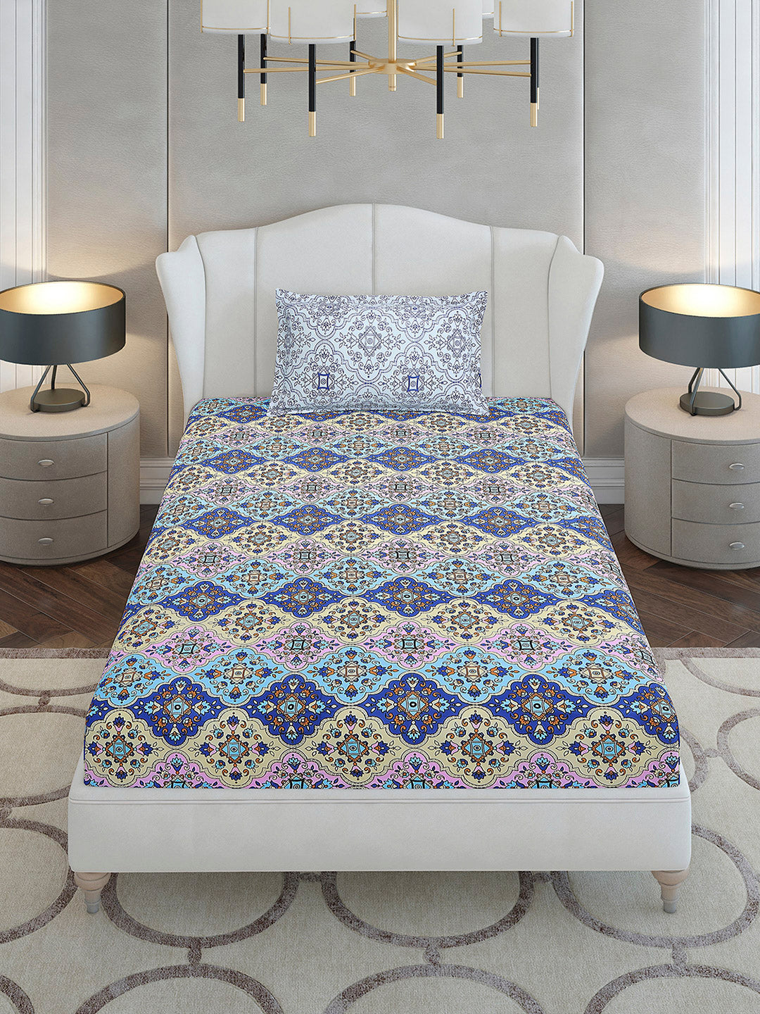 144 TC Cotton Single Bedsheet with 1 Pillow Cover (Solstice)