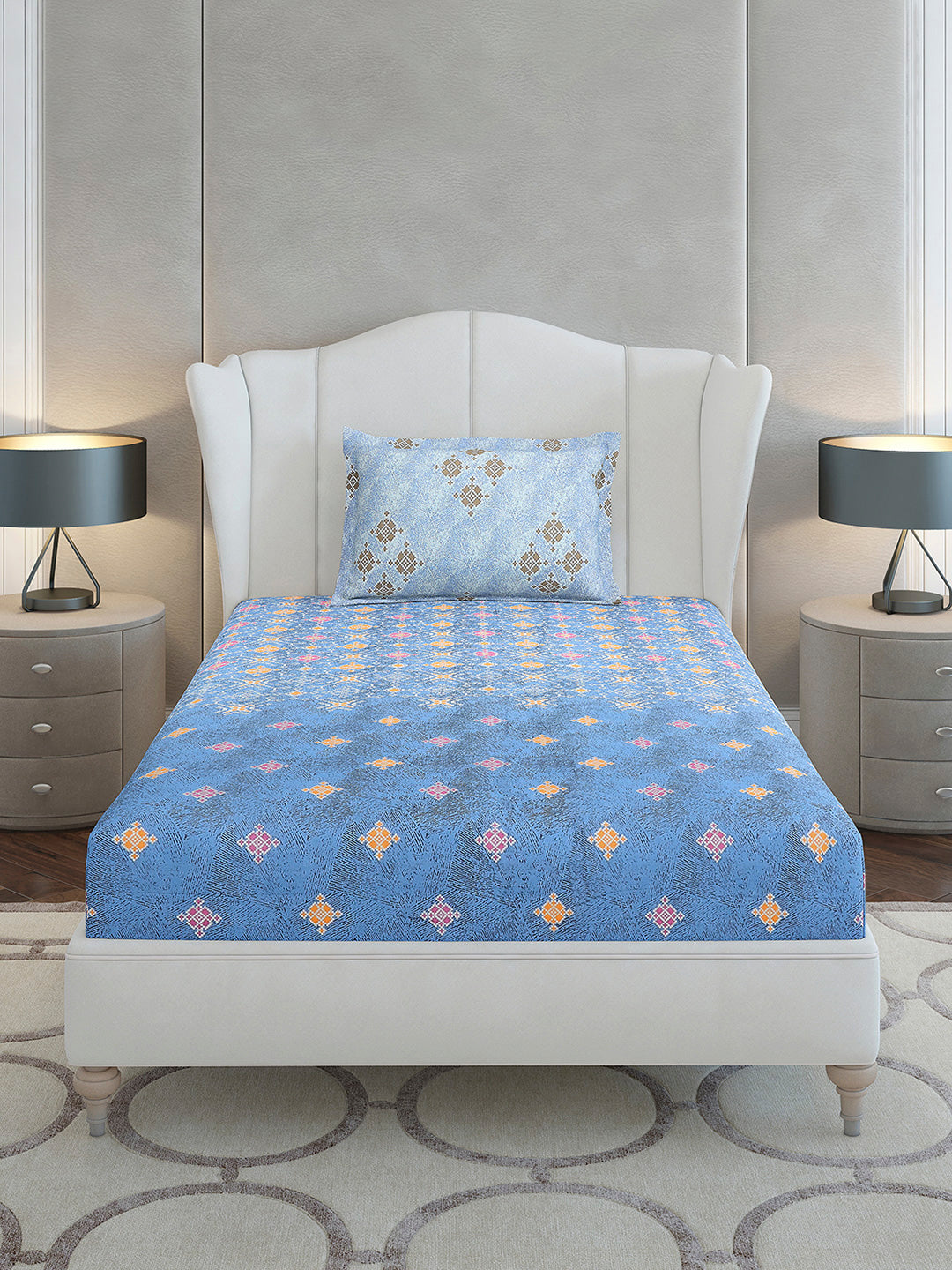 144 TC Cotton Single Bedsheet with 1 Pillow Cover (Solstice)