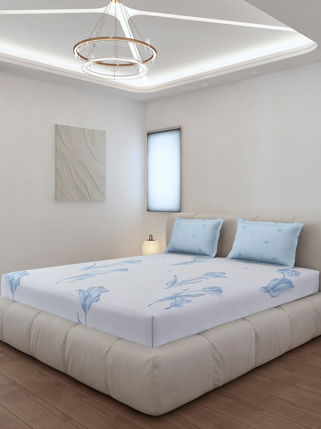 130 GSM Polyester King Size 1 Bedsheet with 2 Pillow Covers (Stanley)