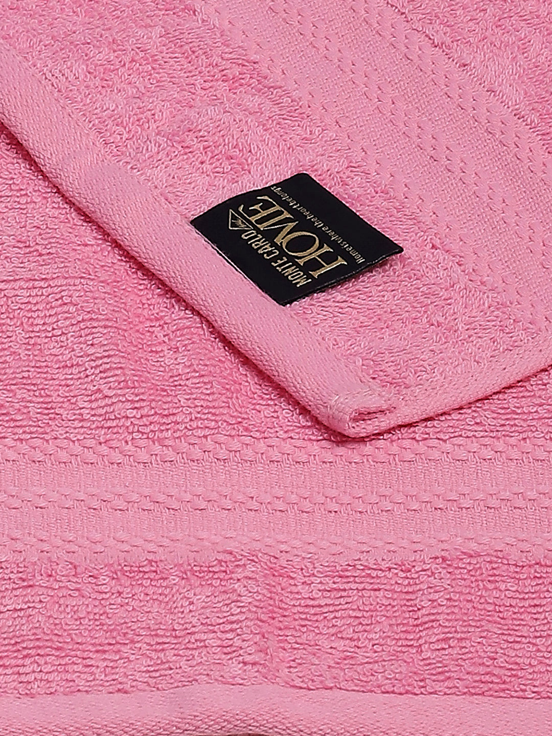 Light Pink Cotton Solid 380 GSM 2 Bath Towel & 2 Hand Towel
