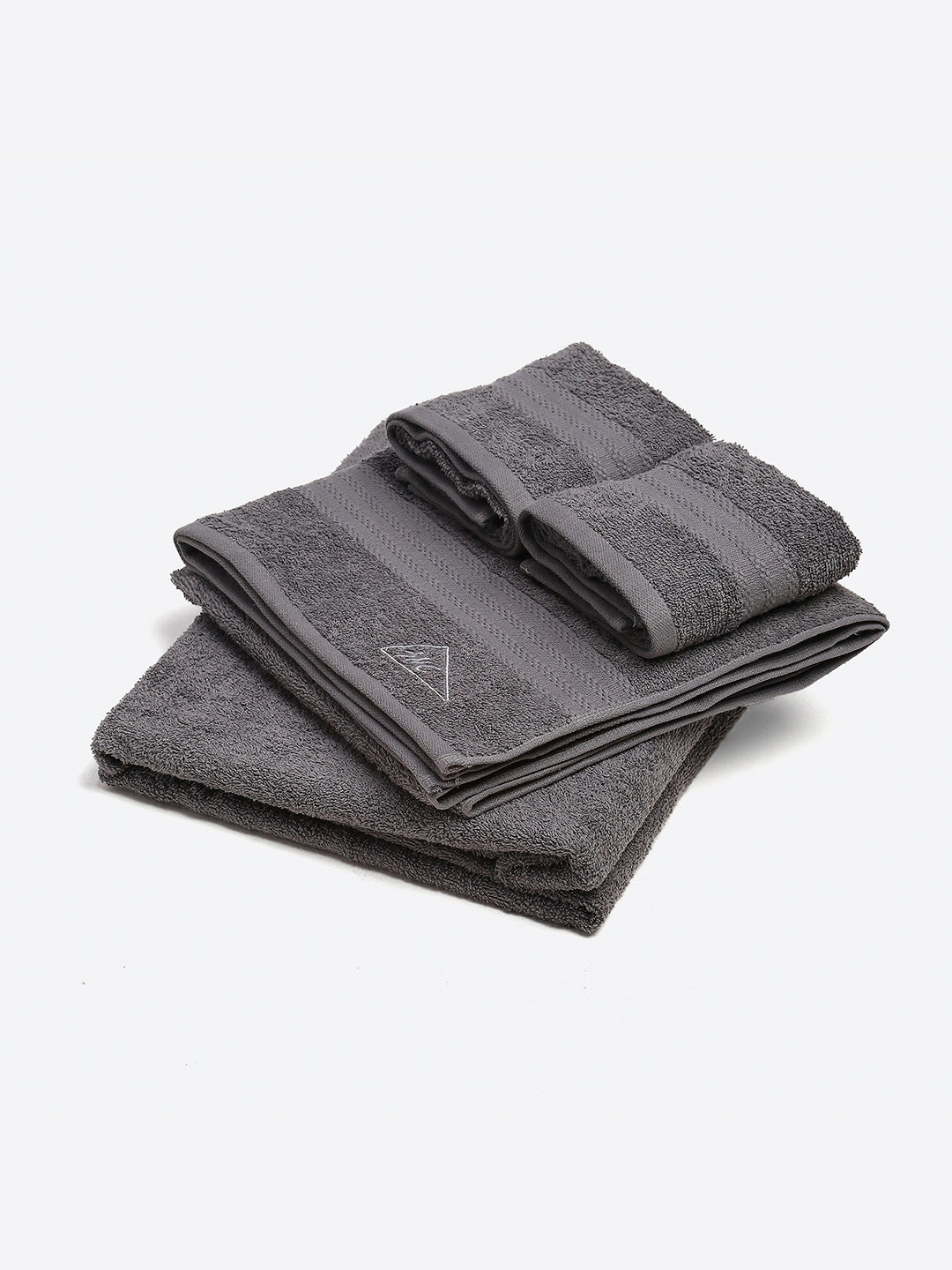 Dark Grey Cotton Solid 380 GSM 2 Bath Towel & 2 Hand Towel