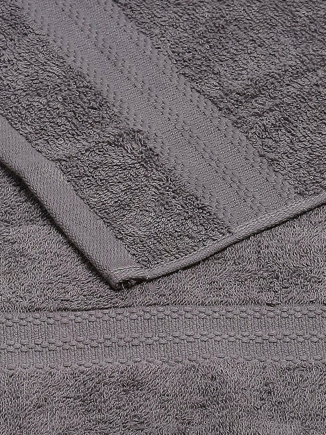Dark Grey Cotton Solid 380 GSM 2 Bath Towel & 2 Hand Towel