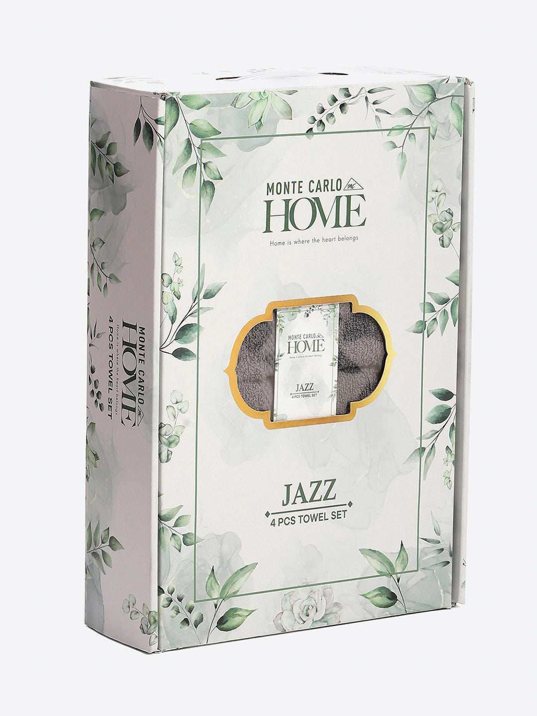 Dark Grey Cotton Solid 380 GSM 2 Bath Towel & 2 Hand Towel