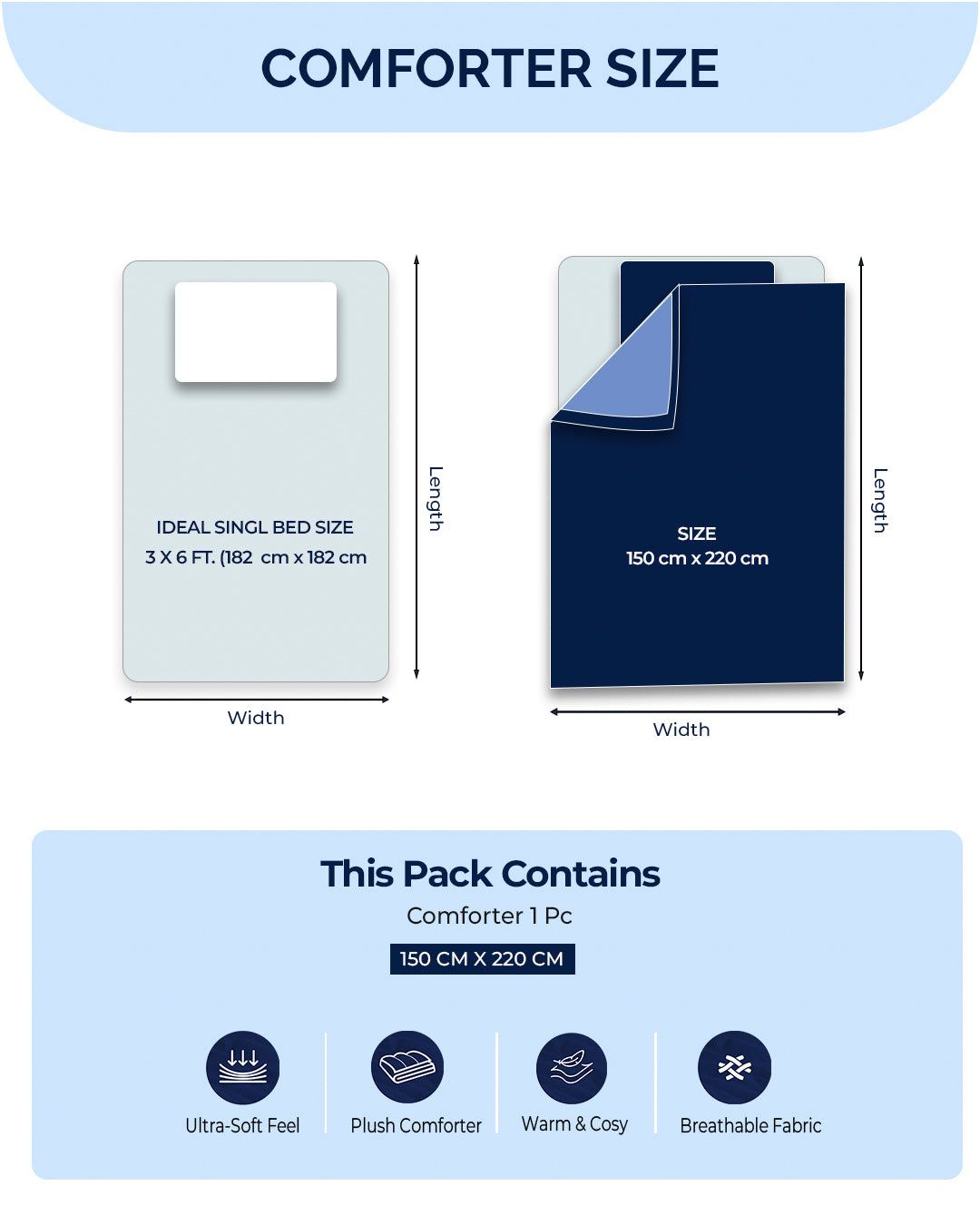 Printed Single Bed 3 Ply Comforter for AC Room - (Marvella)