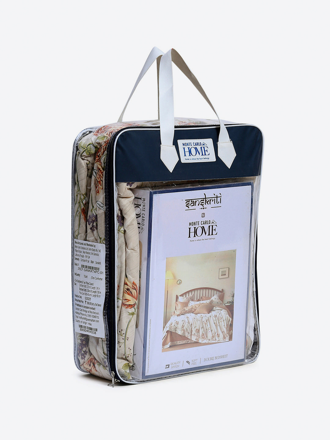 Printed Double Bed 130 GSM 4 Pc Bedding Set (1 Bedsheet, 1 AC Comforter & 2 Pillow Cover)