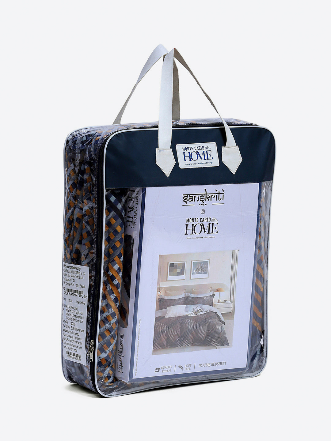 Printed Double Bed 130 GSM 4 Pc Bedding Set (1 Bedsheet, 1 AC Comforter & 2 Pillow Cover)